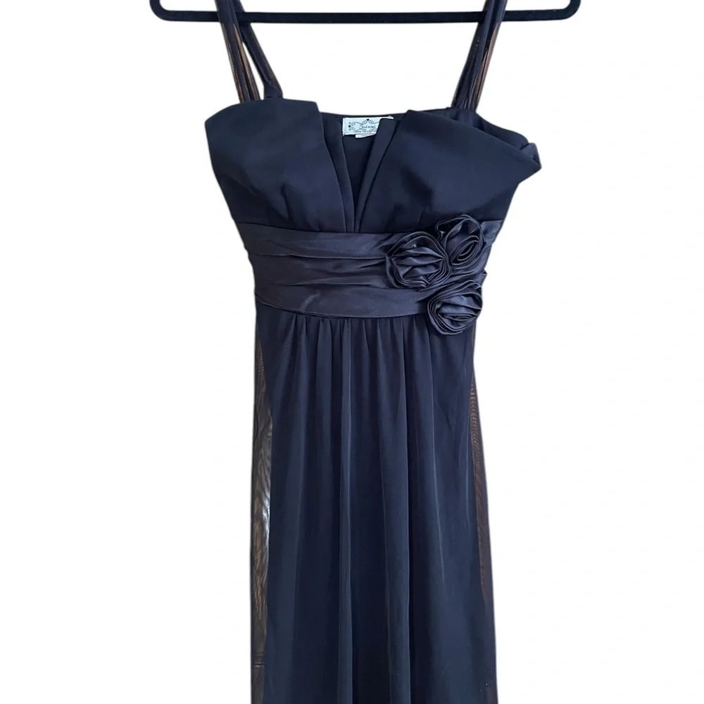 Trixxi Black Rosette Waist Chiffon Fit & Flare Party Mini Dress XS